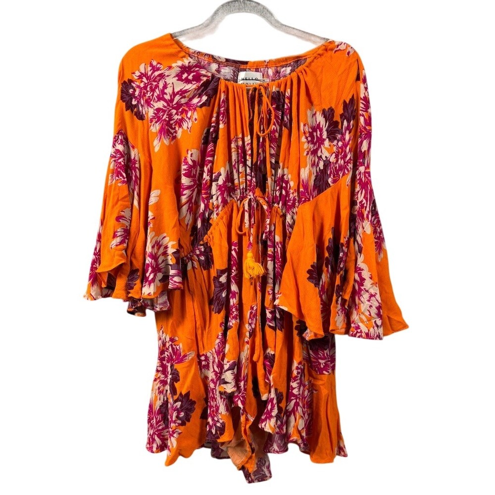 Hello Molly Romper Womens Size 6 Orange Floral Off Shoulder Boho Festival - Picture 3 of 11